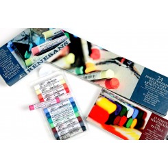 Pastels, crayons, and pencils in sets